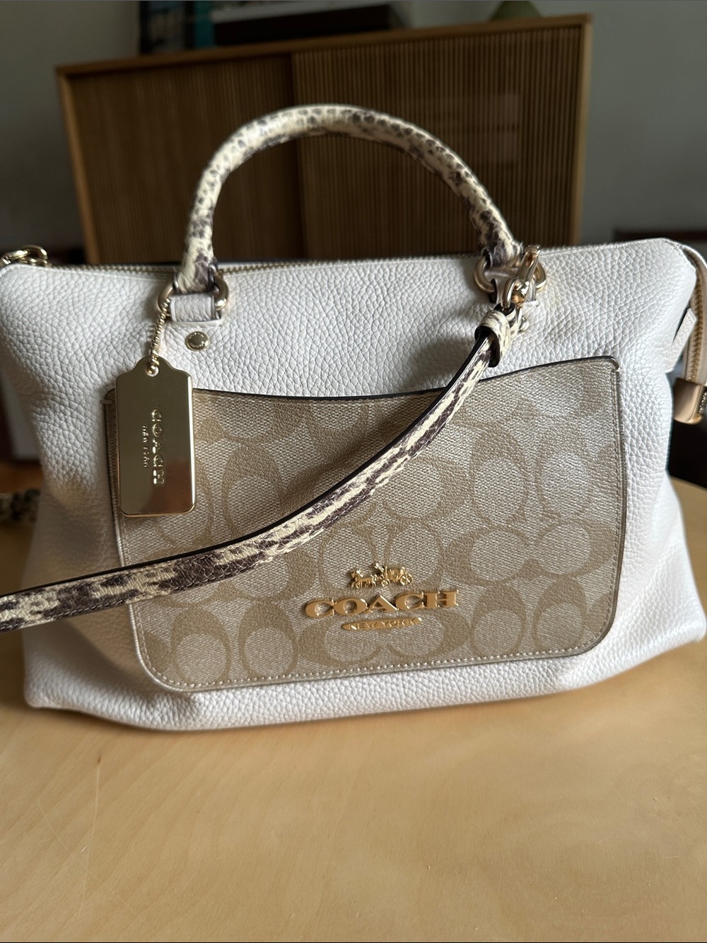 COACH Emma Satchel White & Tan
